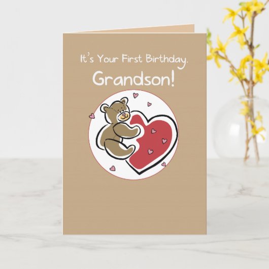 孫の第1バースデーベア カード (黄色い花)