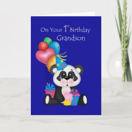 孫の第1誕生日、パンダおよび気球 カード