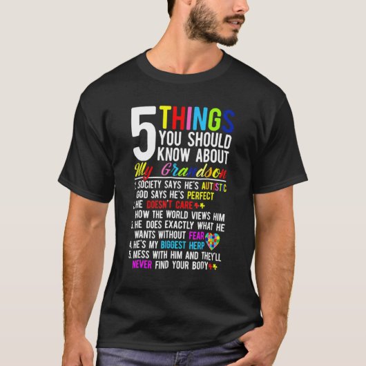 孫の自閉症について知っておくべき5つのこと Tシャツ (正面)