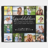 孫の詩12フォトコラージブラック フリースブランケット (正面(横))