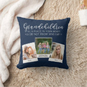 孫の詩3 Photo Collage Navy Blue クッション (ブランケット)