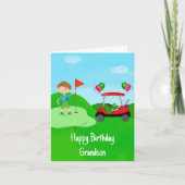 孫の誕生日おめでとう ゴルフコースの少年ゴルファー カード (正面)