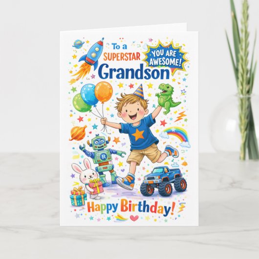 孫の誕生日おめでとう スーパースター カード (正面)