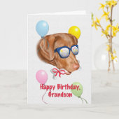 孫の誕生日とラブラドール犬 カード (黄色い花)