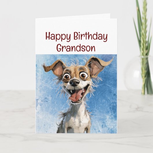 孫の誕生日を祝う面白い犬のグッズ カード (正面)
