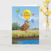 孫の誕生日カードとアヒルと風船 カード (黄色い花)