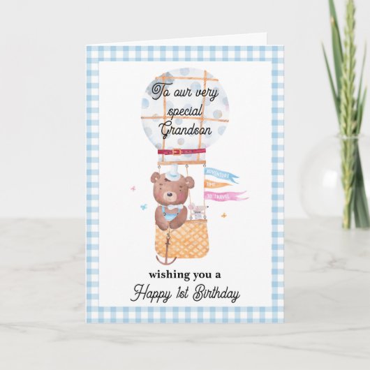 孫の誕生日テディベアグリーティング カード (正面)