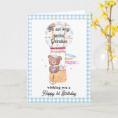 孫の誕生日テディベアグリーティング カード (黄色い花)