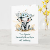孫の誕生日メッセージエレファントサファリジャングル カード (黄色い花)