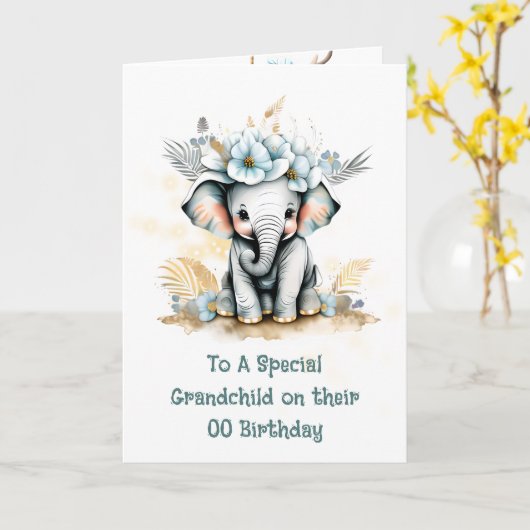 孫の誕生日メッセージエレファントサファリジャングル カード (黄色い花)