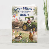 孫の誕生日 トラックと農場の動物たち カード (正面)