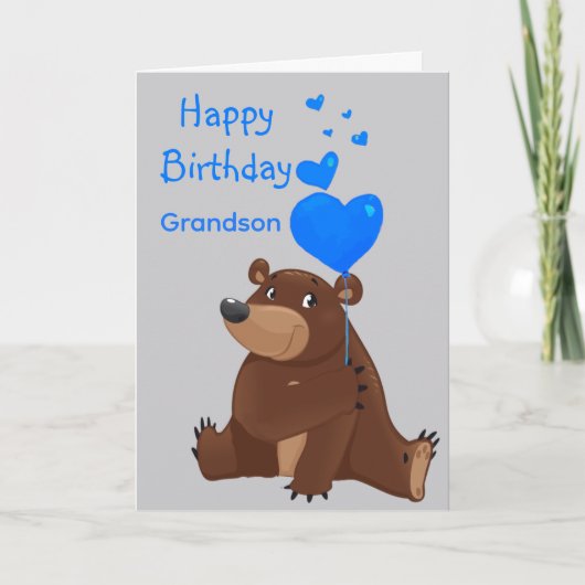 孫の誕生日 風船 クマのぬいぐるみ カード (正面)
