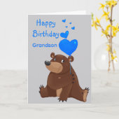 孫の誕生日 風船 クマのぬいぐるみ カード (黄色い花)