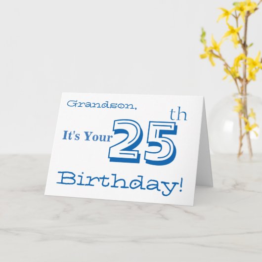 孫の青及び白いの第25誕生日の挨拶 カード (黄色い花)