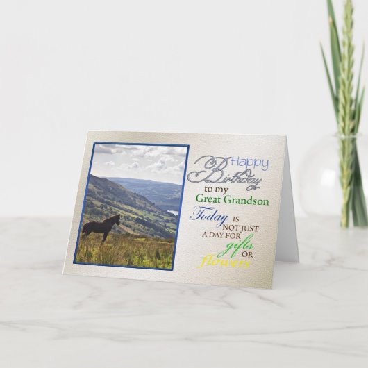 孫の馬の誕生日素晴らしカード。 カード (正面)
