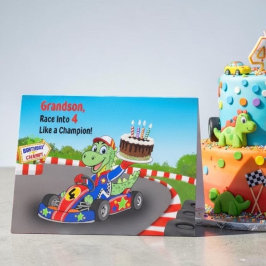 孫の4歳の誕生日おめでとう!恐竜 レース カー カード