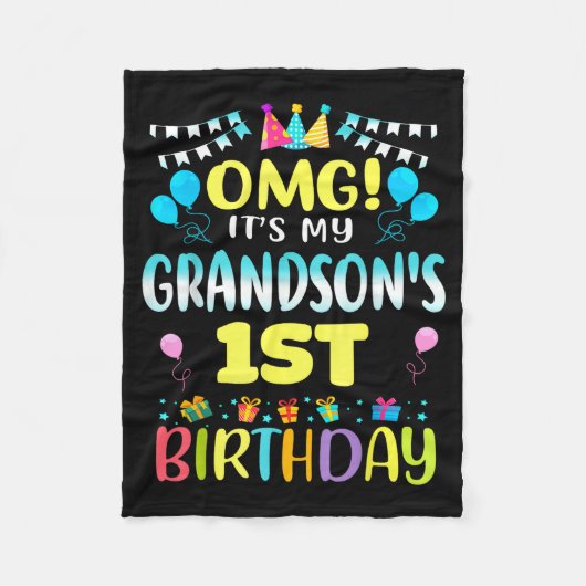 孫の1歳の誕生日おめでとう!かわいい1歳児 フリースブランケット (正面)