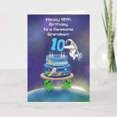 孫の10歳の誕生日おめでとう 宇宙飛行士とクールなデザイン カード (正面)