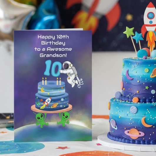 孫の10歳の誕生日おめでとう 宇宙飛行士とクールなデザイン カード