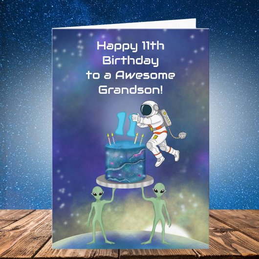 孫の11歳の誕生日おめでとう!宇宙飛行士とクールなデザイン カード