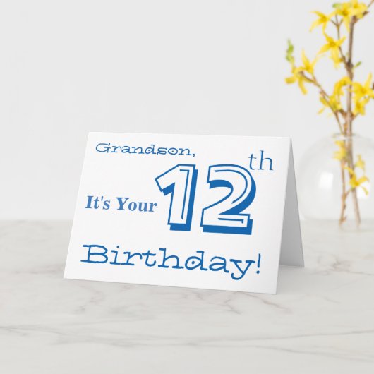 孫の12歳の誕生日の挨拶を青と白で。 カード (黄色い花)