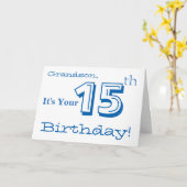 孫の15歳の誕生日の挨拶を青と白で。 カード (黄色い花)