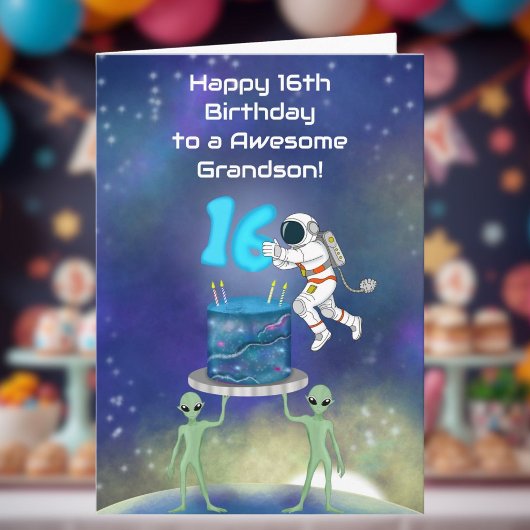 孫の16歳の誕生日おめでとう　宇宙飛行士とクールなデザイン カード