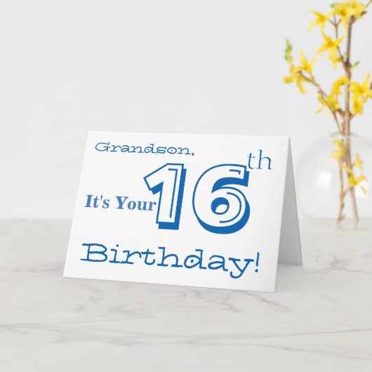 孫の16歳の誕生日の挨拶を青と白で。 カード (黄色い花)