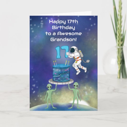 孫の17歳の誕生日おめでとう 宇宙飛行士バージョン カード (正面)
