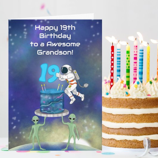 孫の19歳の誕生日おめでとう！宇宙飛行士とクールなデザイン カード