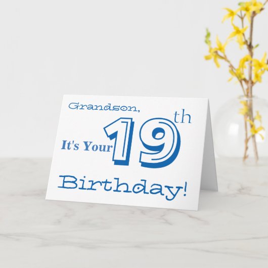 孫の19歳の誕生日の挨拶を青と白で。 カード (黄色い花)