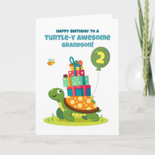 孫の2歳の誕生日かわいい亀とプレゼント カード