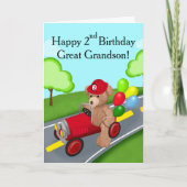 孫の2歳の誕生日 テディベア はしご消防車 カード (正面)
