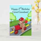 孫の2歳の誕生日 テディベア はしご消防車 カード (黄色い花)