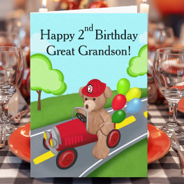 孫の2歳の誕生日 テディベア はしご消防車 カード