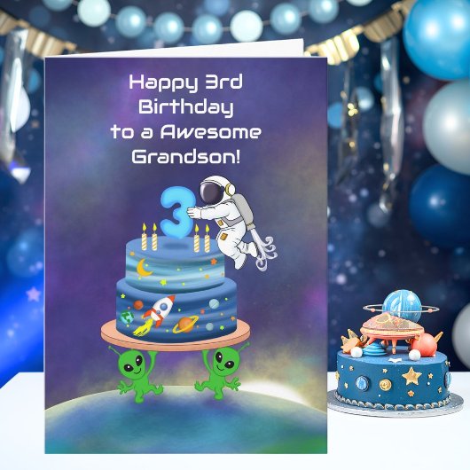 孫の3歳誕生日おめでとう！宇宙飛行士と一緒に カード