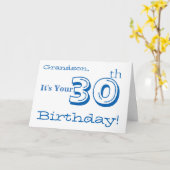 孫の30歳の誕生日の挨拶を青と白で。 カード (黄色い花)