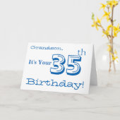 孫の35歳の誕生日の挨拶を青と白で。 カード (黄色い花)