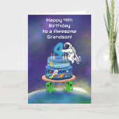 孫の4歳の誕生日おめでとう!宇宙飛行士と一緒にコスモズを満喫 カード (正面)