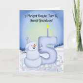 孫の5歳の誕生日 雪だるま 雪景色 カード (正面)