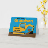 孫の5番目の誕生日黄色の掘削機に名前を追加 カード (黄色い花)