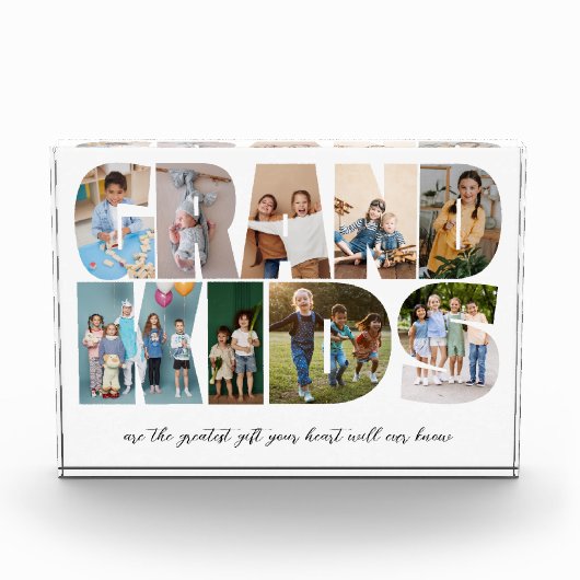孫の9枚写真コラージュ、祖父母へのプレゼント フォトブロック (正面)