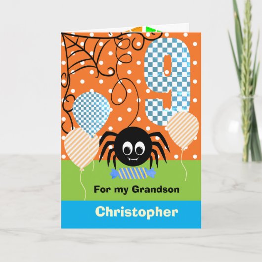 孫の9歳の誕生日とハロウィン カード (正面)