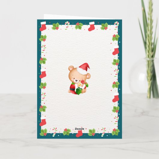 孫へのテディベアのクリスマスの願い シーズンカード (裏面)