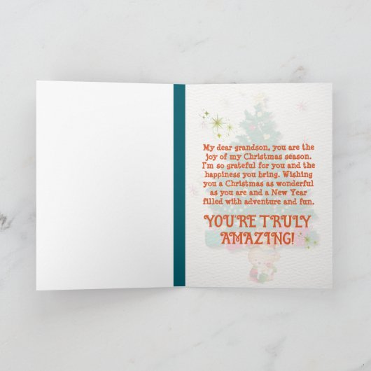 孫へのテディベアのクリスマスの願い シーズンカード (内部)