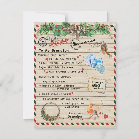 孫へのプレゼント,孫とじいちゃん,鳥好き 招待状 (正面)