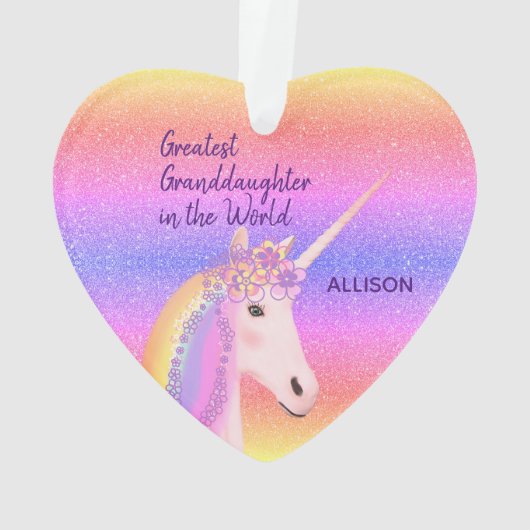 孫もっとも偉大娘ユニコーンパーソナライズされた オーナメント (裏面)
