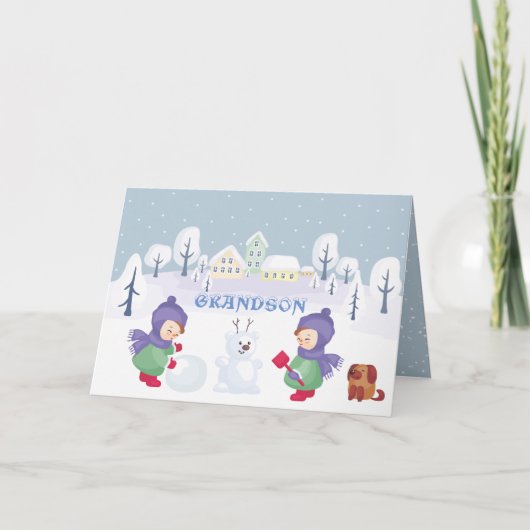 孫クリスマススノーシーンブルーウォーター色 シーズンカード (正面)