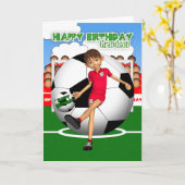 孫サッカーサッカー誕生日グリーティングカード カード (黄色い花)