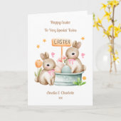 孫ツインガールズイースターバニーラビットカード カード (黄色い花)